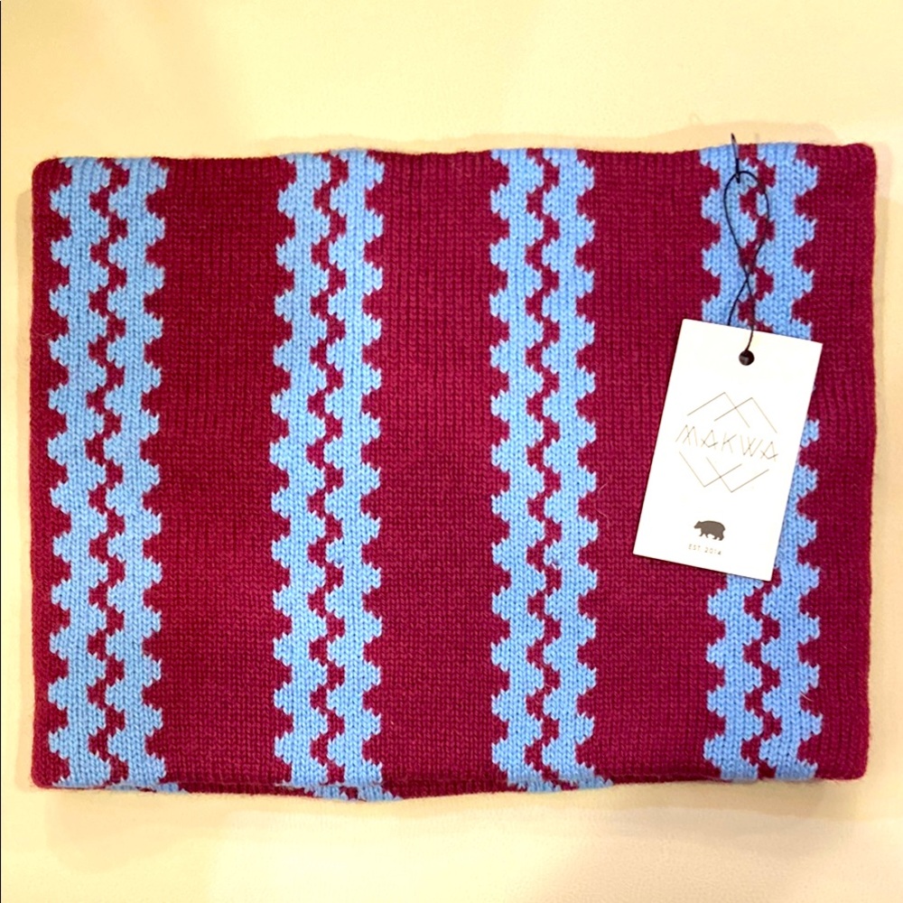 MAKWA RICK RACK Cowl Muffler Scarf Wool Wine Blue NWT Native American Heritage - Picture 1 of 4